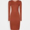 Anna Field CREW AUSSCHNITT RIPP TOP BODYCON MINI STRICKKLEID - Etuikleid - Brown